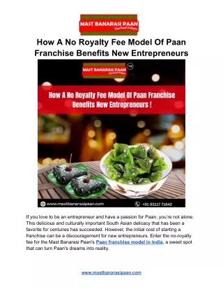 How A No Royalty Fee Model Of Paan Franchise Benefits New Entrepreneurs