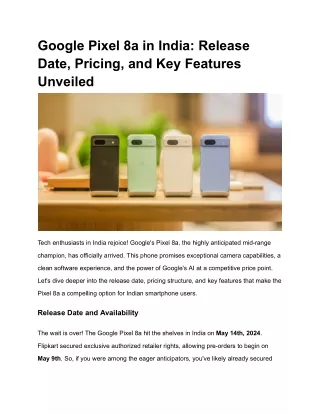 Google Pixel 8a in India