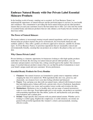 Embrace Natural Beauty with Our Private Label Essential Skincare Products