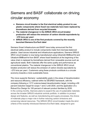 Siemens and BASF collaborate on driving circular economy