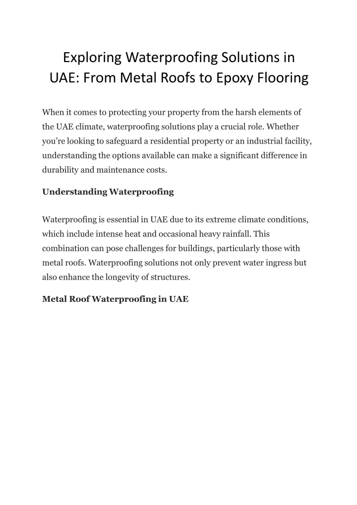 exploring waterproofing solutions in uae from