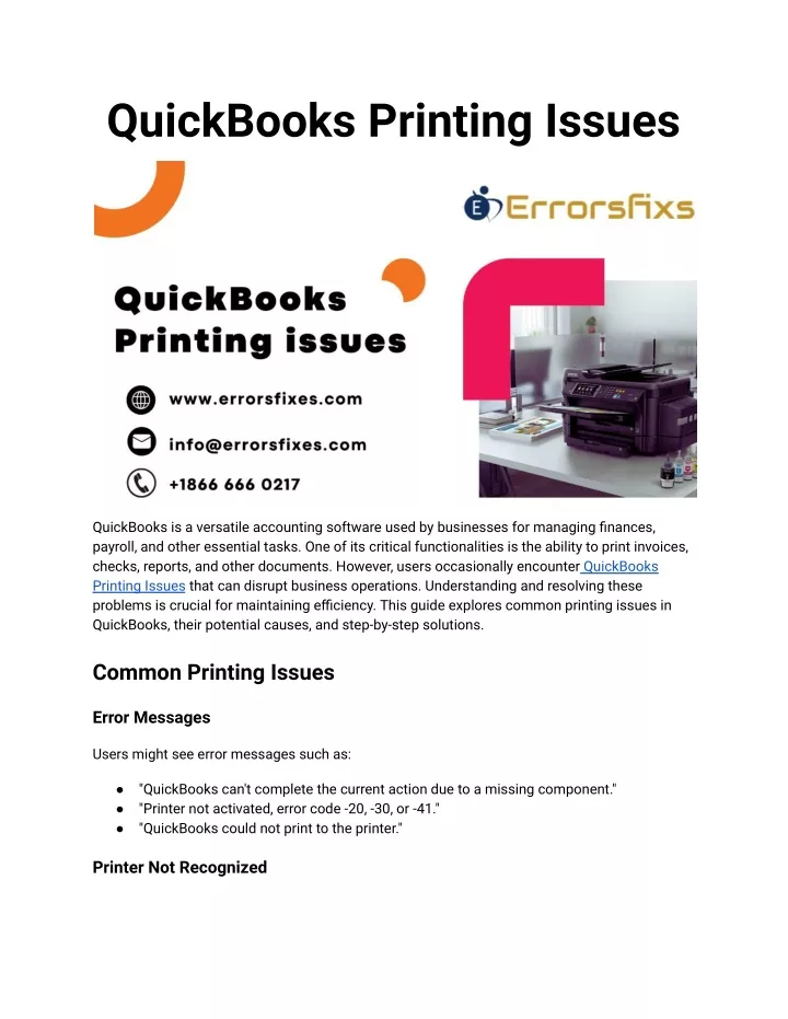 quickbooks printing issues