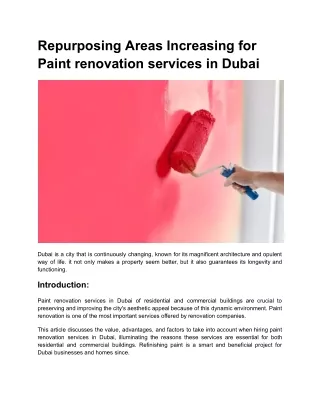 Repurposing Areas Increasing for Paint renovation services in Dubai