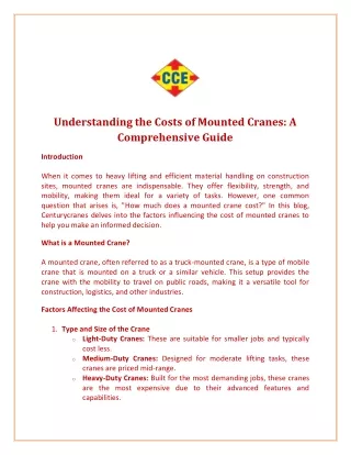 Understanding the Costs of Mounted Cranes A Comprehensive Guide