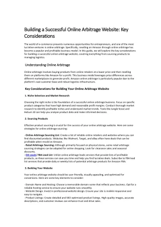 building a successful online arbitrage website