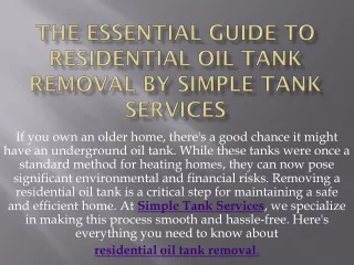 PPT OF The Essential Guide to Residential Oil Tank Removal