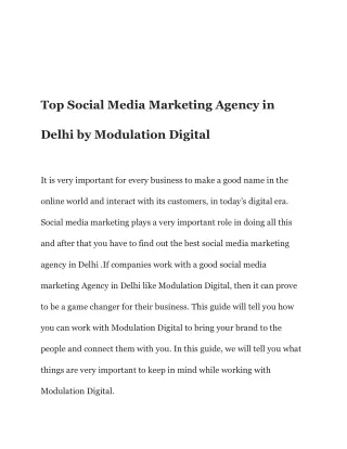 Top Social Media Marketing Agency in Delhi by Modulation Di