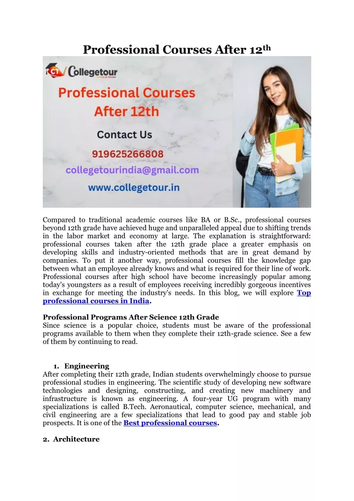 professional courses after 12 th