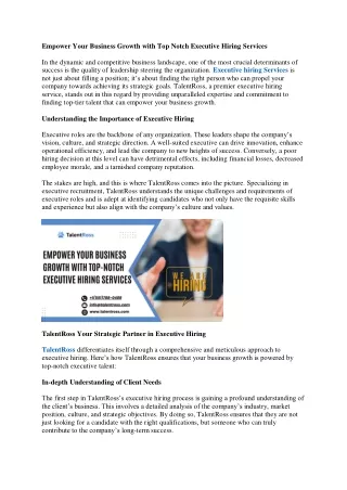 Empower Your Business Growth with Top Notch Executive Hiring Services