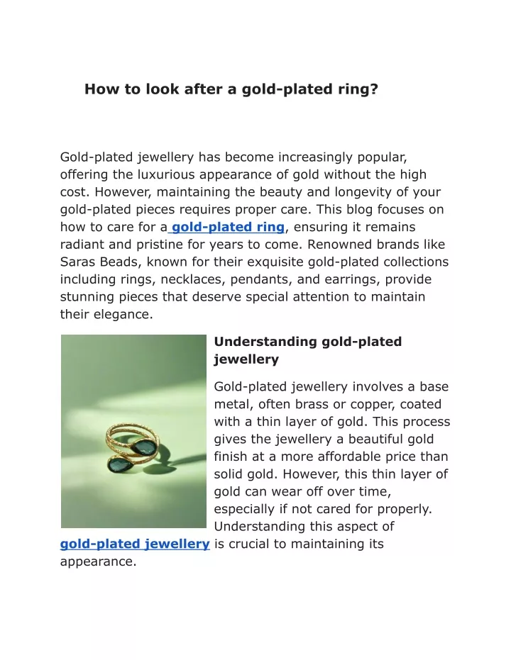 how to look after a gold plated ring