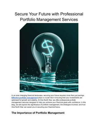 Secure Your Future with Professional Portfolio Management Services