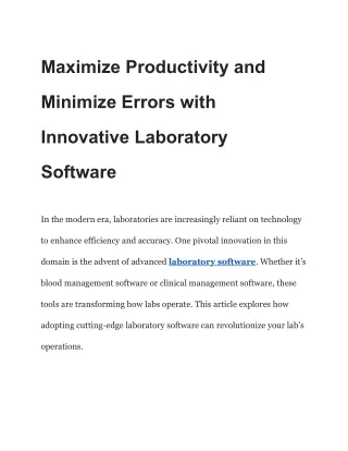 Maximize Productivity and Minimize Errors with Innovative Laboratory Software
