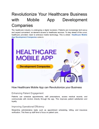 Revolutionize Your Healthcare Business with Mobile App Development Companies