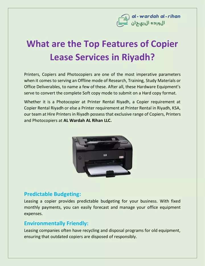 what are the top features of copier lease