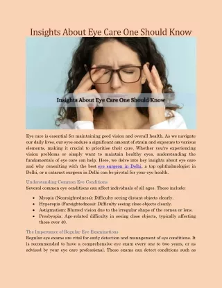 insights about eye care one should know