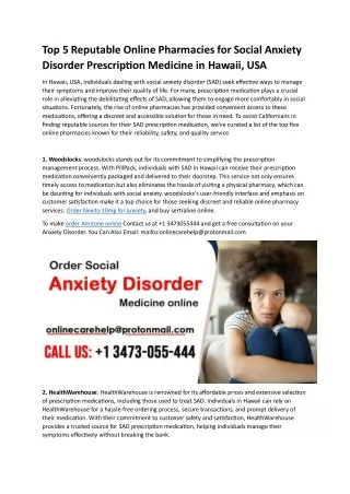 Top 5 Reputable Online Pharmacies for Social Anxiety Disorder Prescription Medicine in Hawaii, USA