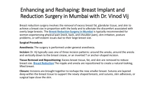 Enhancing and Reshaping Breast Implant and Reduction Surgery in Mumbai with Dr. Vinod Vij