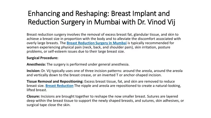 enhancing and reshaping breast implant and reduction surgery in mumbai with dr vinod vij