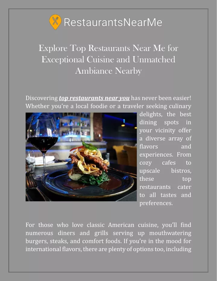 explore top restaurants near me for exceptional