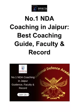 No.1 NDA Coaching in Jaipur Best Coaching Guide Faculty and Record