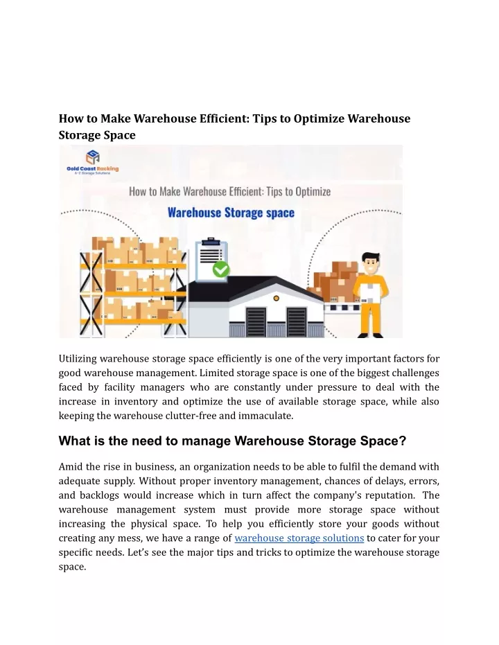 Ppt How To Make Warehouse Efficient Tips To Optimize Warehouse Ppt How To Make Warehouse Efficient Tips To Optimize Warehouse