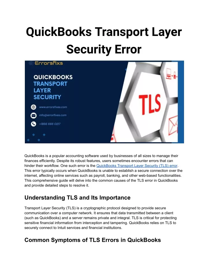 quickbooks transport layer security error