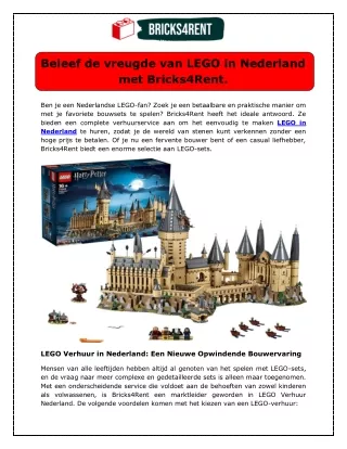 Beleef de vreugde van LEGO in Nederland met Bricks4Rent.