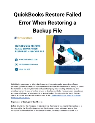 quickbooks restore failed error when restoring
