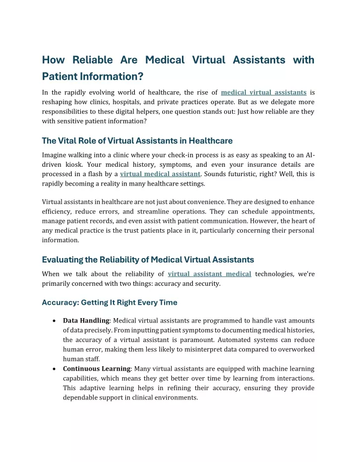 how reliable are medical virtual assistants with