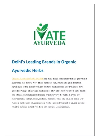 Delhi’s Leading Brands in Organic Ayurvedic Herbs