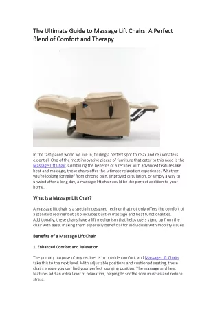 Experience Ultimate Comfort with Massage Lift Chairs