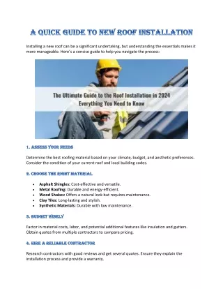 A Quick Guide to New Roof Installation