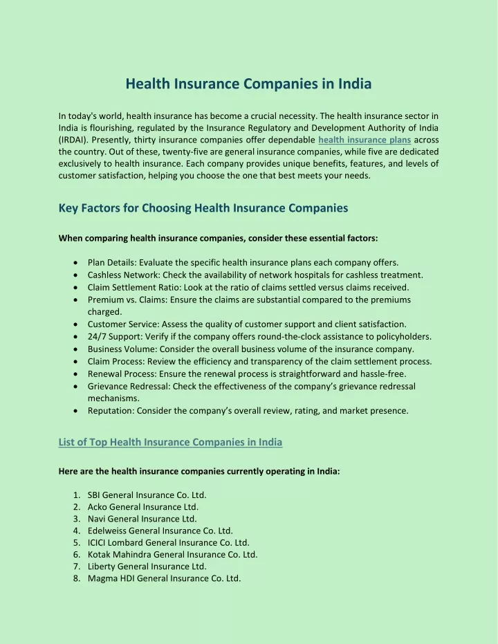 health insurance companies in india