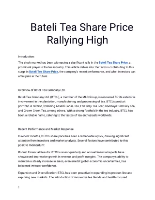 Get The Best Bateli Tea Share Price Only At Planify