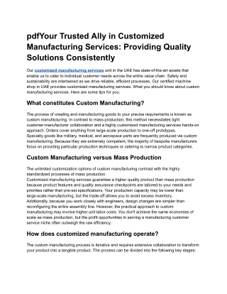 Trusted Ally in Customized Manufacturing Services: Providing Quality Solution