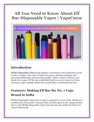 All You Need to Know About Elf Bar Disposable Vapes | VapeCurse