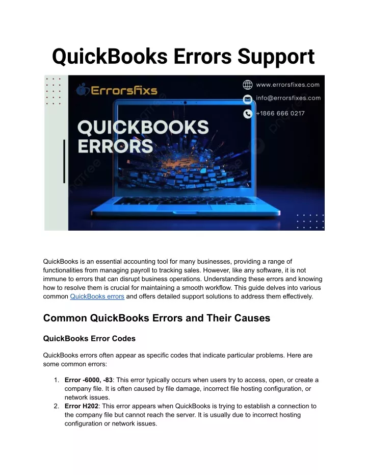 quickbooks errors support