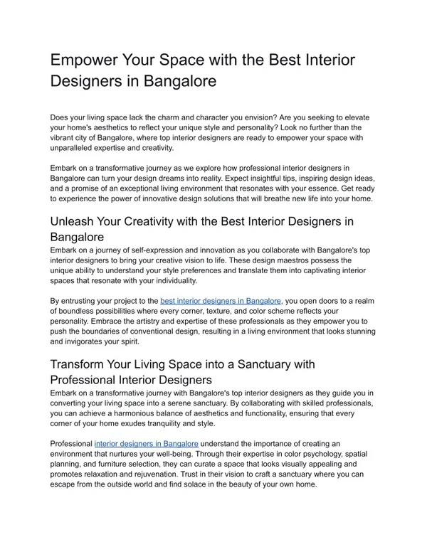 PPT - Empower Your Space with the Best Interior Designers in Bangalore ...