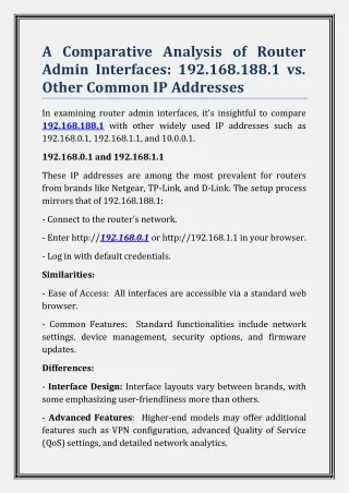 Router Admin Interfaces 192.168.188.1 vs. Other Common IP Addresses