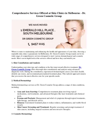 Comprehensive Services Offered at Skin Clinics in Melbourne