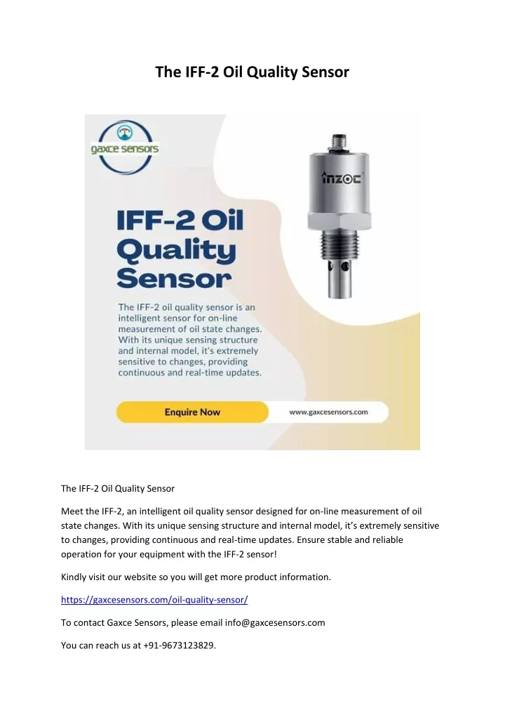 the iff 2 oil quality sensor