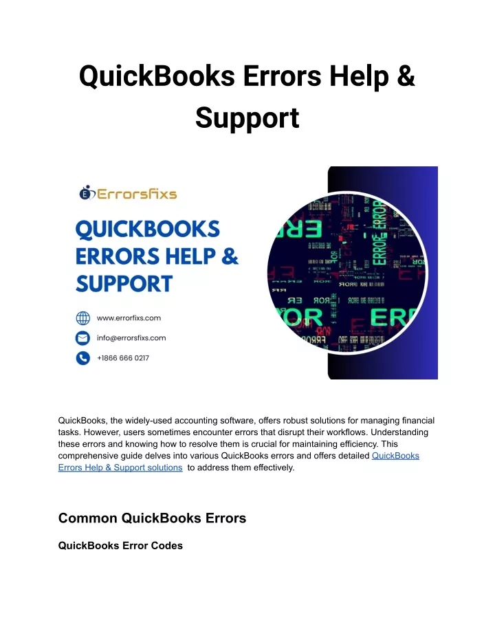 quickbooks errors help support