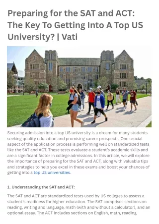 Preparing for the SAT and ACT The Key To Getting Into A Top US University | Vati