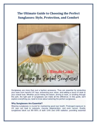 The Ultimate Guide to Choosing the Perfect Sunglasses Style, Protection, and Comfort
