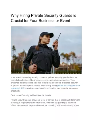 Why Hiring Private Security Guards is Crucial for Your Business or Event