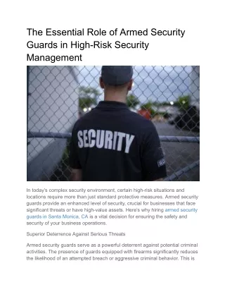 The Essential Role of Armed Security Guards in High-Risk Security Management