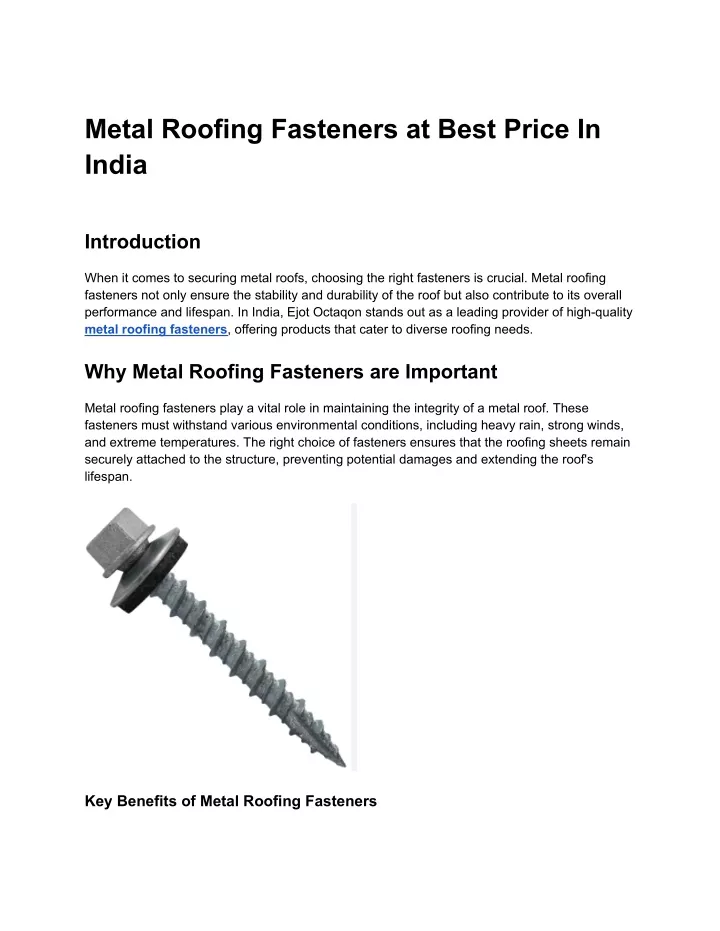 metal roofing fasteners at best price in india