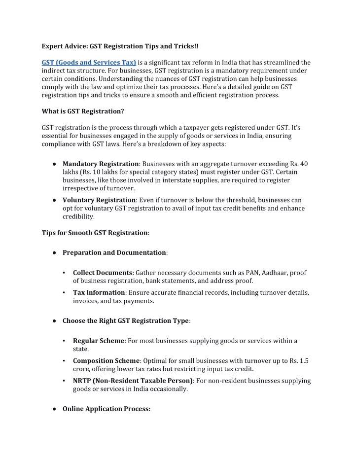 expert advice gst registration tips and tricks