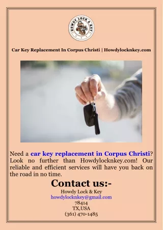 Car Key Replacement In Corpus Christi  Howdylocknkey.com