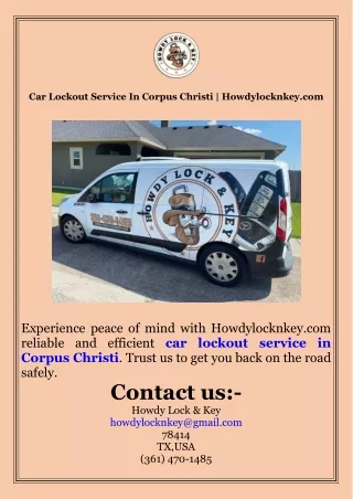 Car Lockout Service In Corpus Christi  Howdylocknkey.com